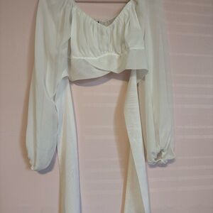Windsor White Sheer Tie-Front Crop Top